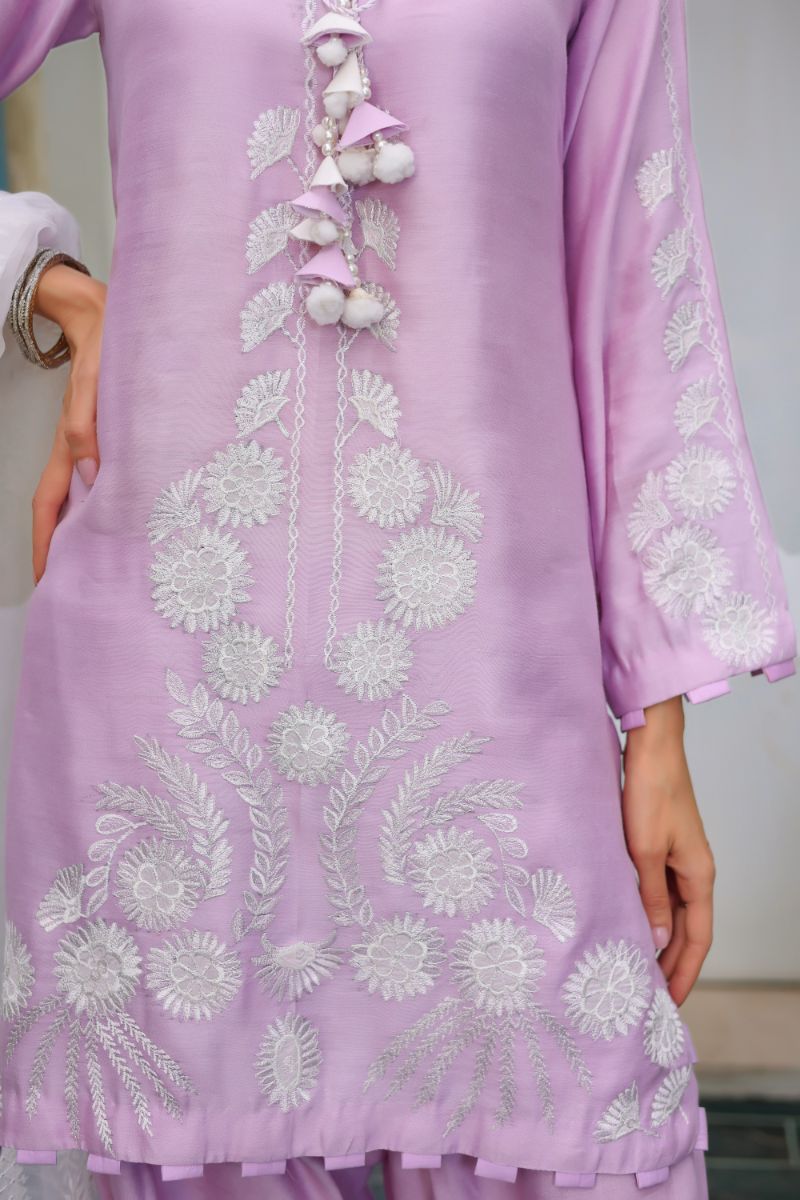 Reema Ahsan - Haya - Khadi Silk & Organza - Lilac & White - 3 Piece
