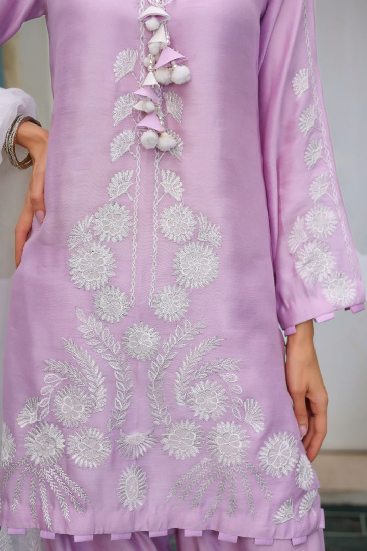 Reema Ahsan - Haya - Khadi Silk & Organza - Lilac & White - 3 Piece
