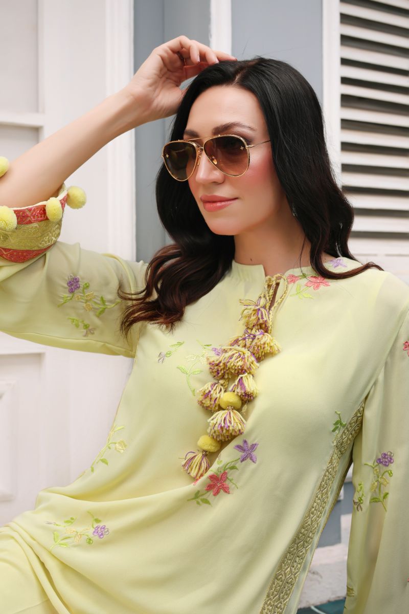 Reema Ahsan - Insha - Georgete & PK Raw Silk - Pastel Yellow - 2 Piece