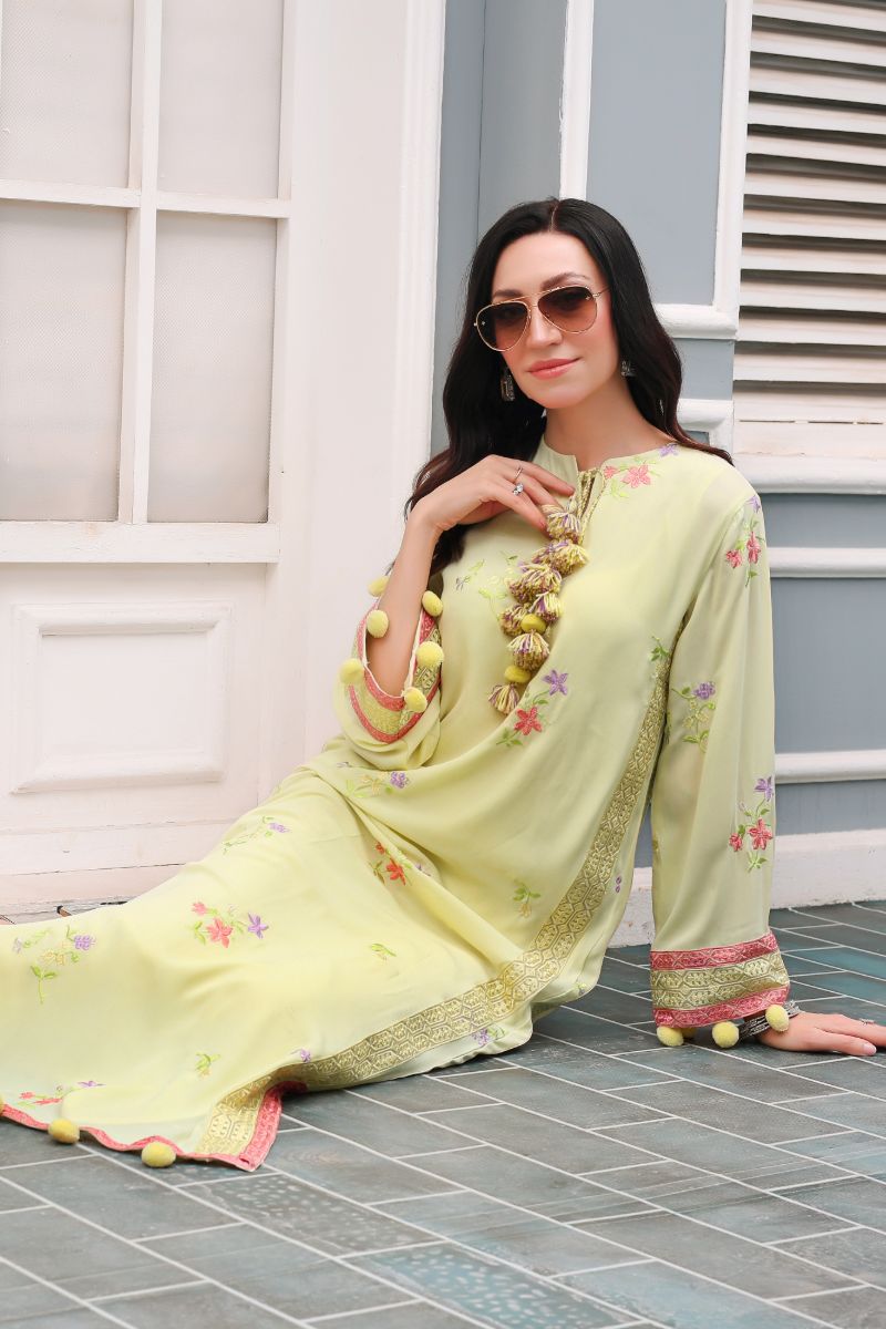 Reema Ahsan - Insha - Georgete & PK Raw Silk - Pastel Yellow - 2 Piece