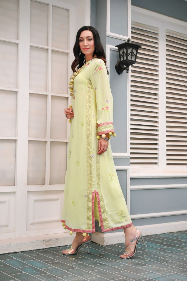 Reema Ahsan - Insha - Georgete & PK Raw Silk - Pastel Yellow - 2 Piece
