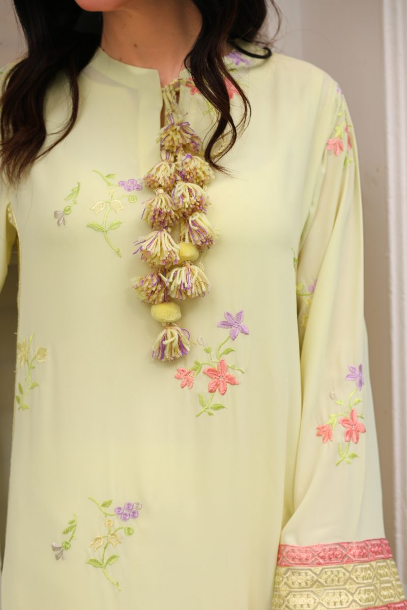Reema Ahsan - Insha - Georgete & PK Raw Silk - Pastel Yellow - 2 Piece