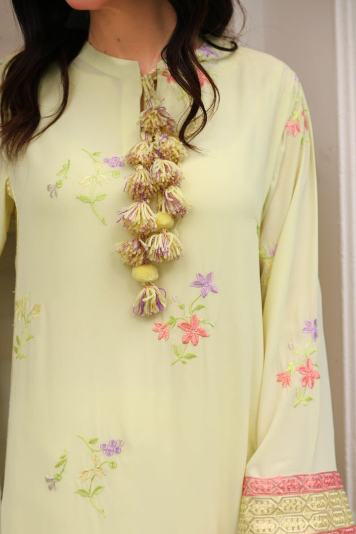 Reema Ahsan - Insha - Georgete & PK Raw Silk - Pastel Yellow - 2 Piece