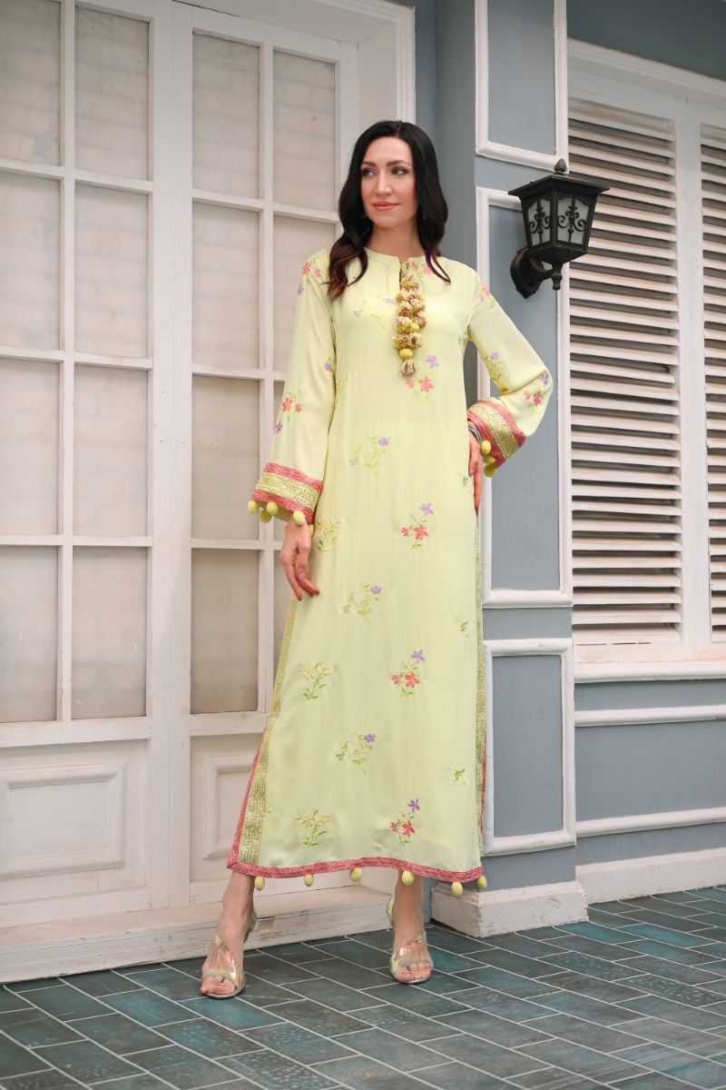 Reema Ahsan - Insha - Georgete & PK Raw Silk - Pastel Yellow - 2 Piece
