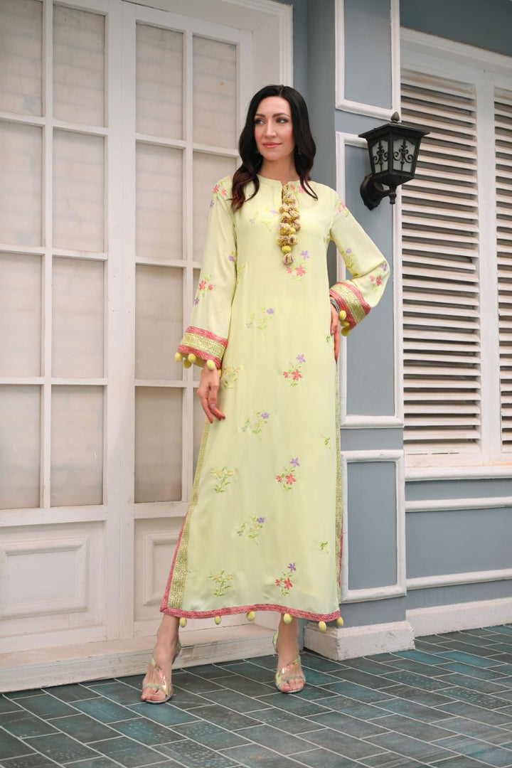 Reema Ahsan - Insha - Georgete & PK Raw Silk - Pastel Yellow - 2 Piece