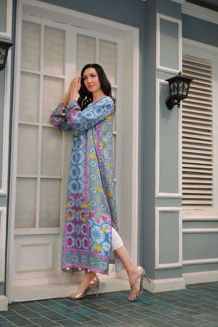 Reema Ahsan - Isabel - PK Raw Silk - Blue & Off-White - 2 Piece