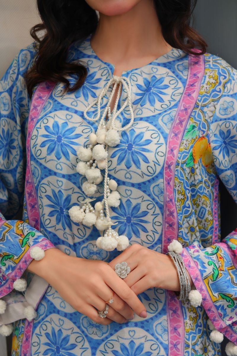 Reema Ahsan - Isabel - PK Raw Silk - Blue & Off-White - 2 Piece
