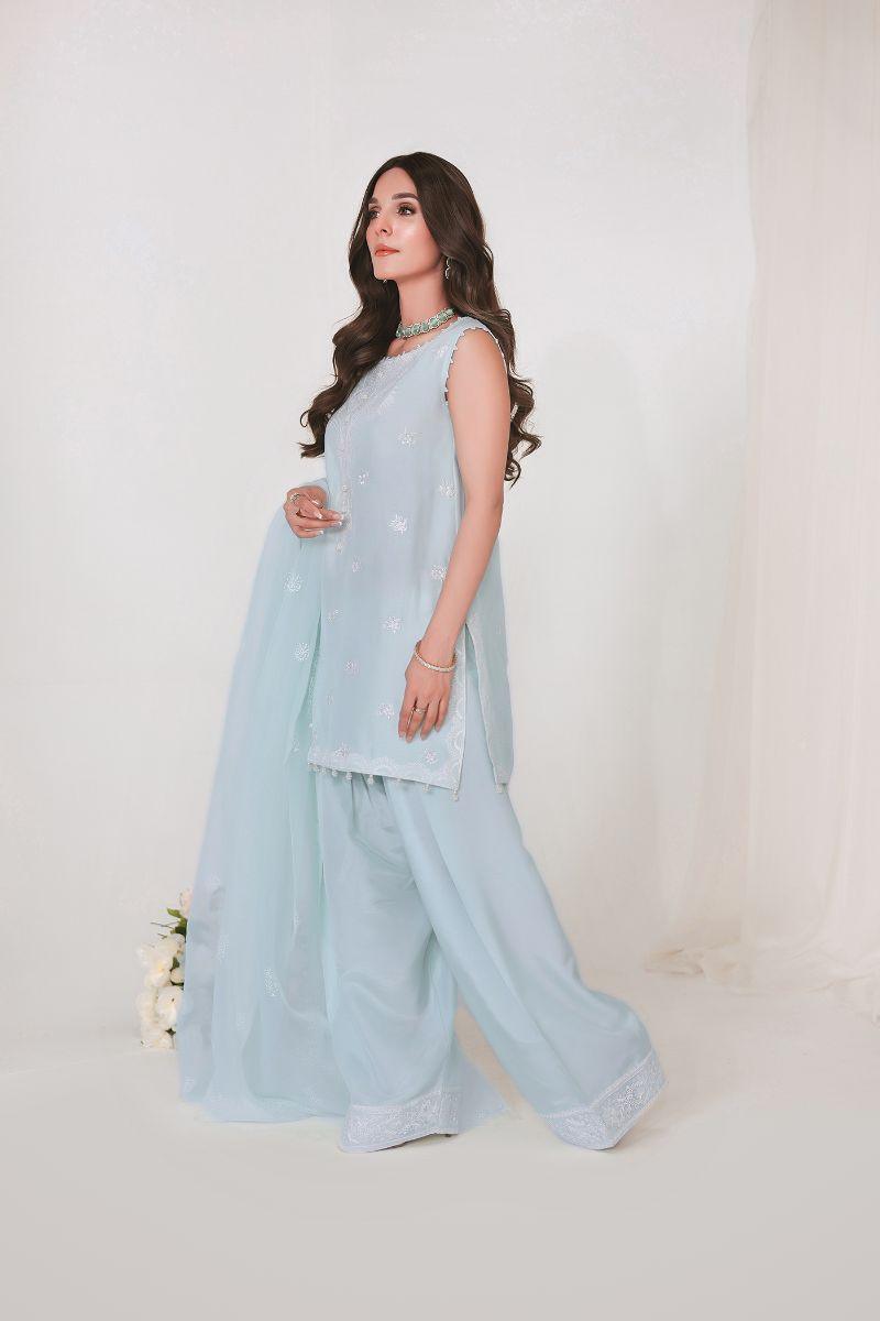 Reema Ahsan - JIYA - Korean raw silk - Ice blue - 3 Piece