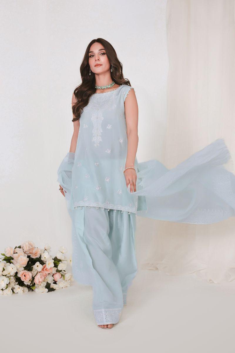 Reema Ahsan - JIYA - Korean raw silk - Ice blue - 3 Piece
