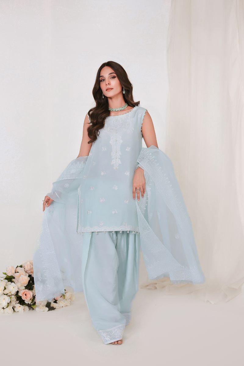 Reema Ahsan - JIYA - Korean raw silk - Ice blue - 3 Piece