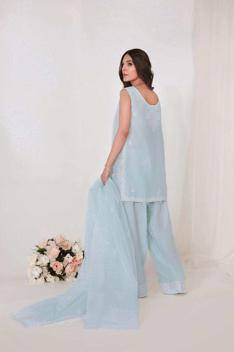 Reema Ahsan - JIYA - Korean raw silk - Ice blue - 3 Piece