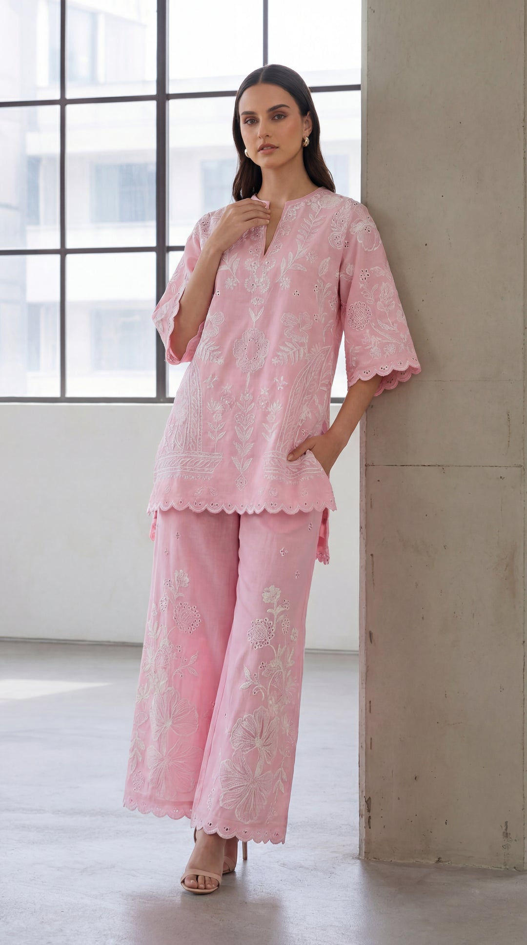 Reema Ahsan - Kiya Lawn Suit For Women - Light Pink - 3 Piece