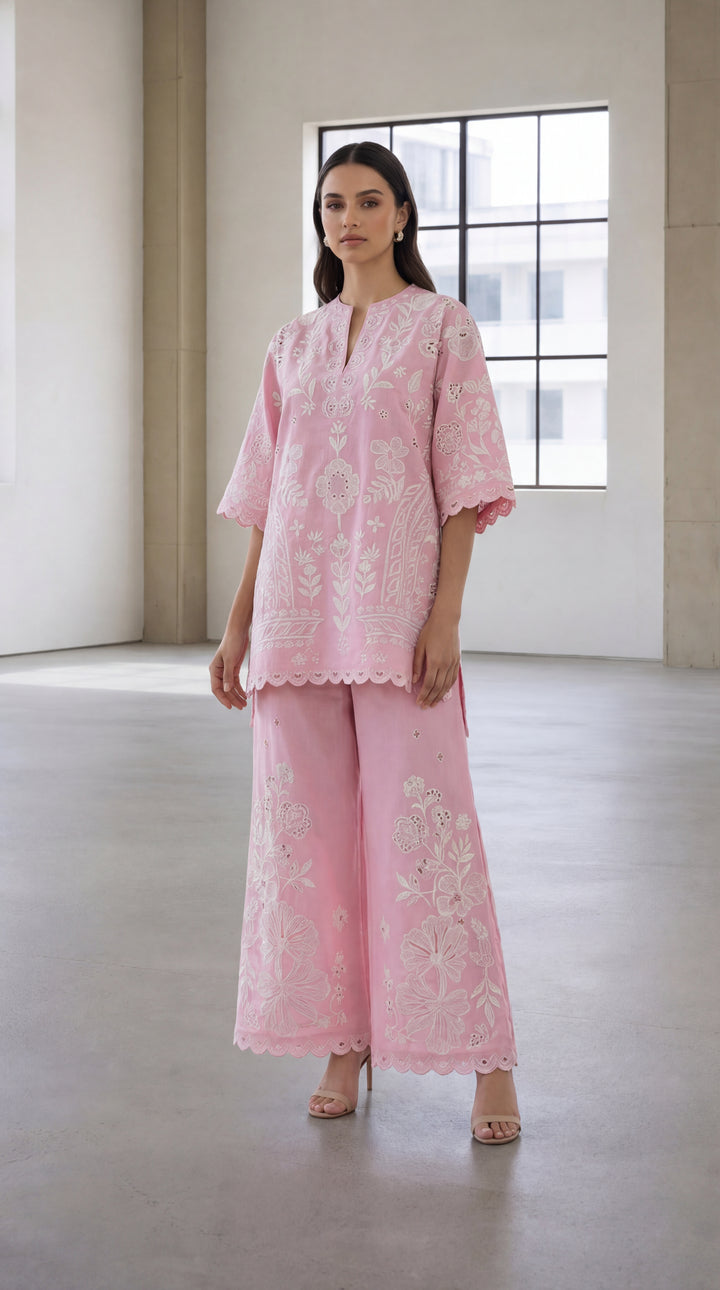 Reema Ahsan - Kiya Lawn Suit For Women - Light Pink - 3 Piece