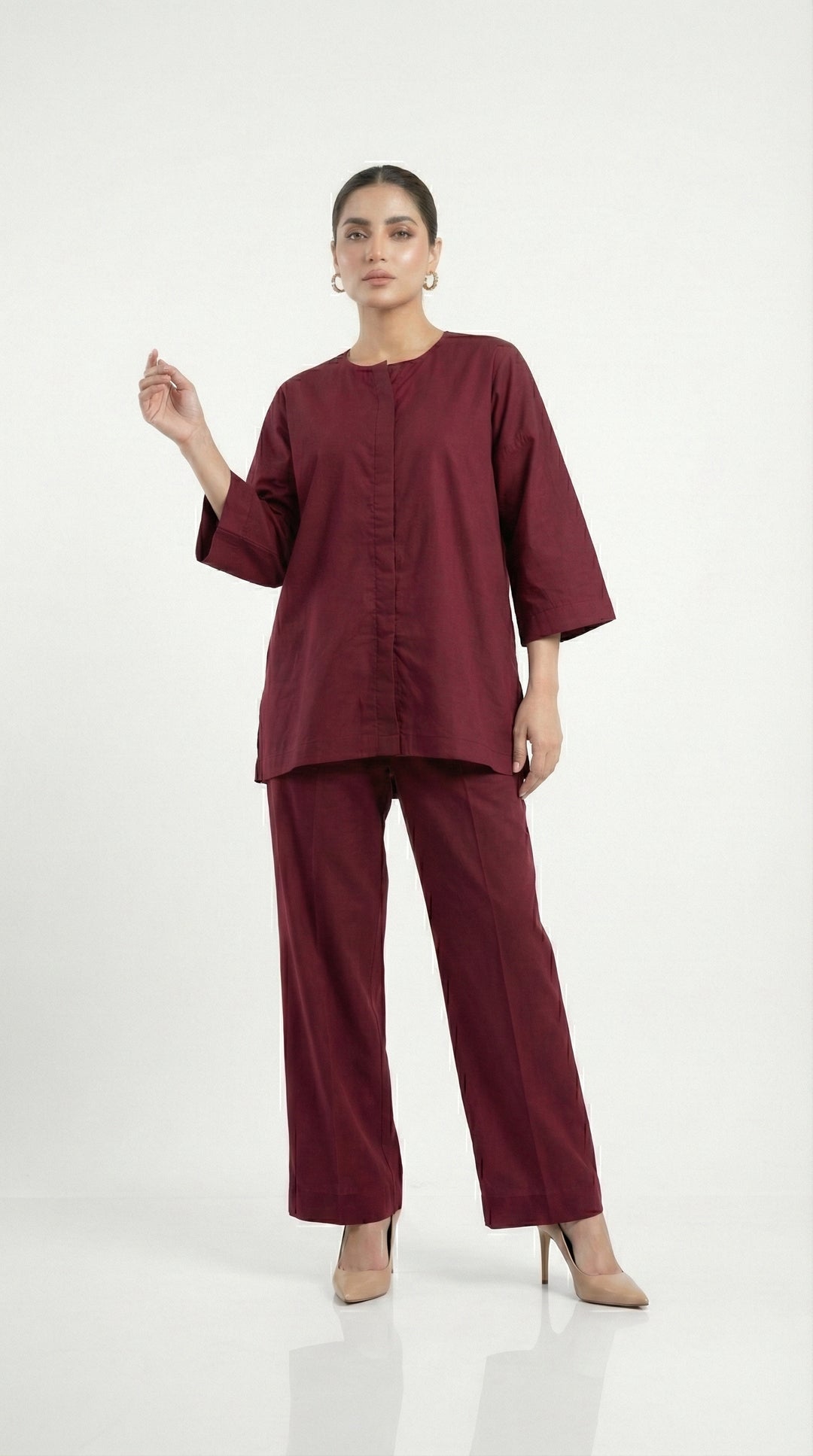 Reema Ahsan - Livia Cotton Suit For Women - Dark Maroon - 2 Piece