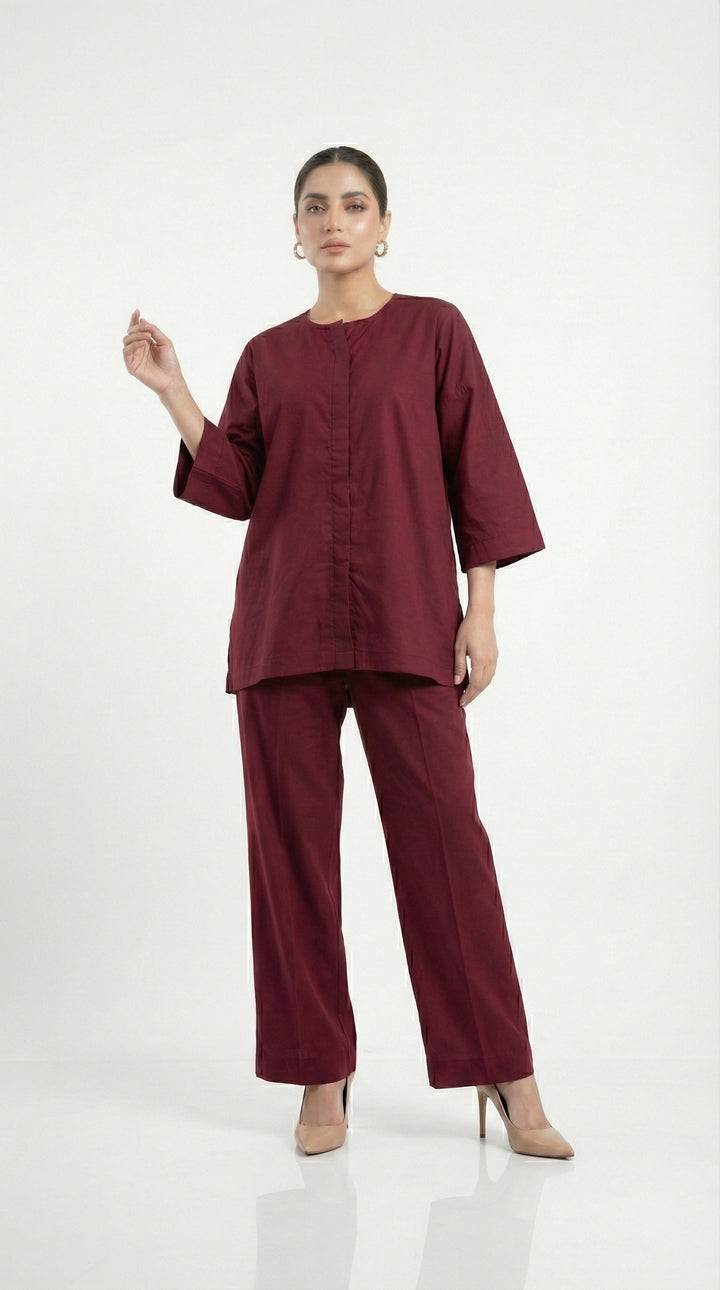Reema Ahsan - Livia Cotton Suit For Women - Dark Maroon - 2 Piece