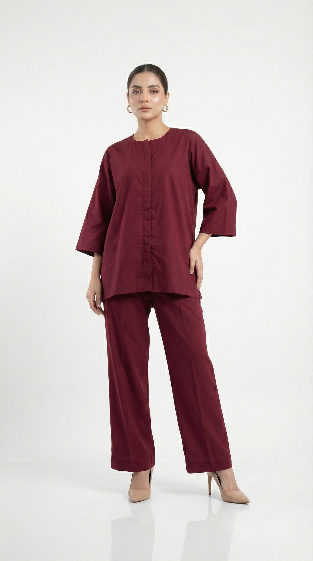 Reema Ahsan - Livia Cotton Suit For Women - Dark Maroon - 2 Piece