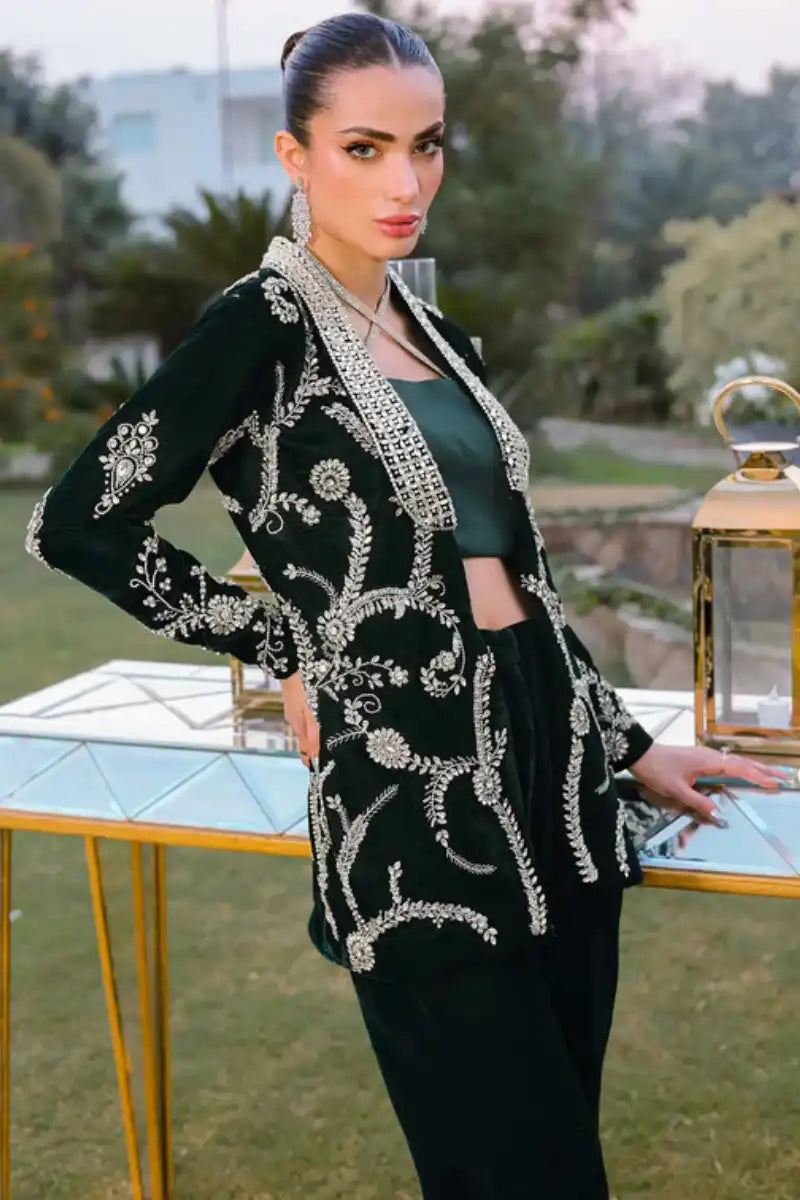 Reema Ahsan - Maala - Velvet & Silk - Emerald green - 3 Piece