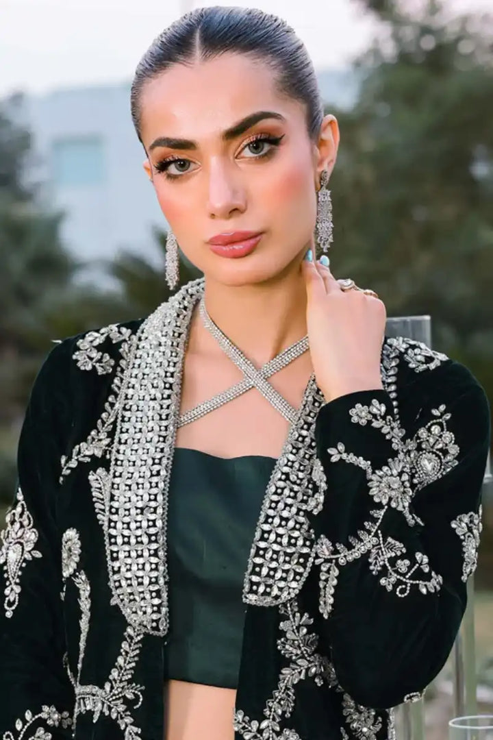 Reema Ahsan - Maala - Velvet & Silk - Emerald green - 3 Piece