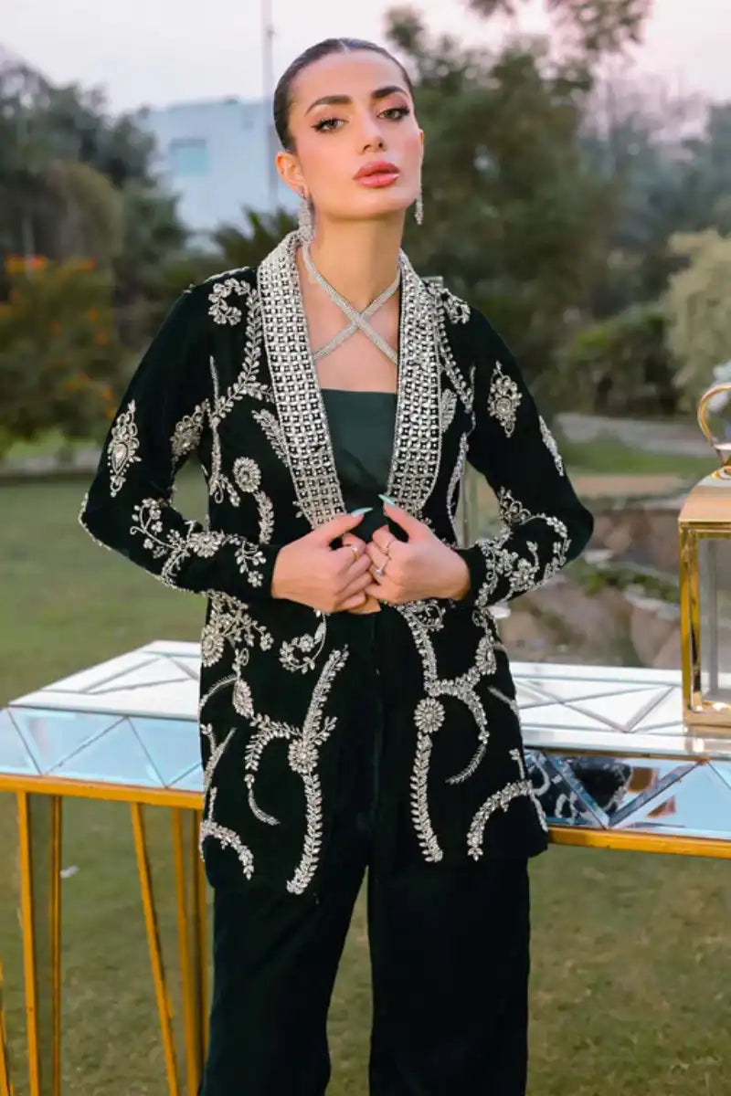 Reema Ahsan - Maala - Velvet & Silk - Emerald green - 3 Piece