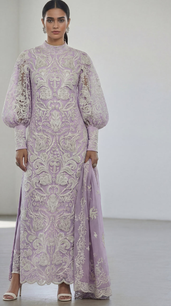 Reema Ahsan - Mahjabeen Organza Suit For Women - Lilac - 3 Piece