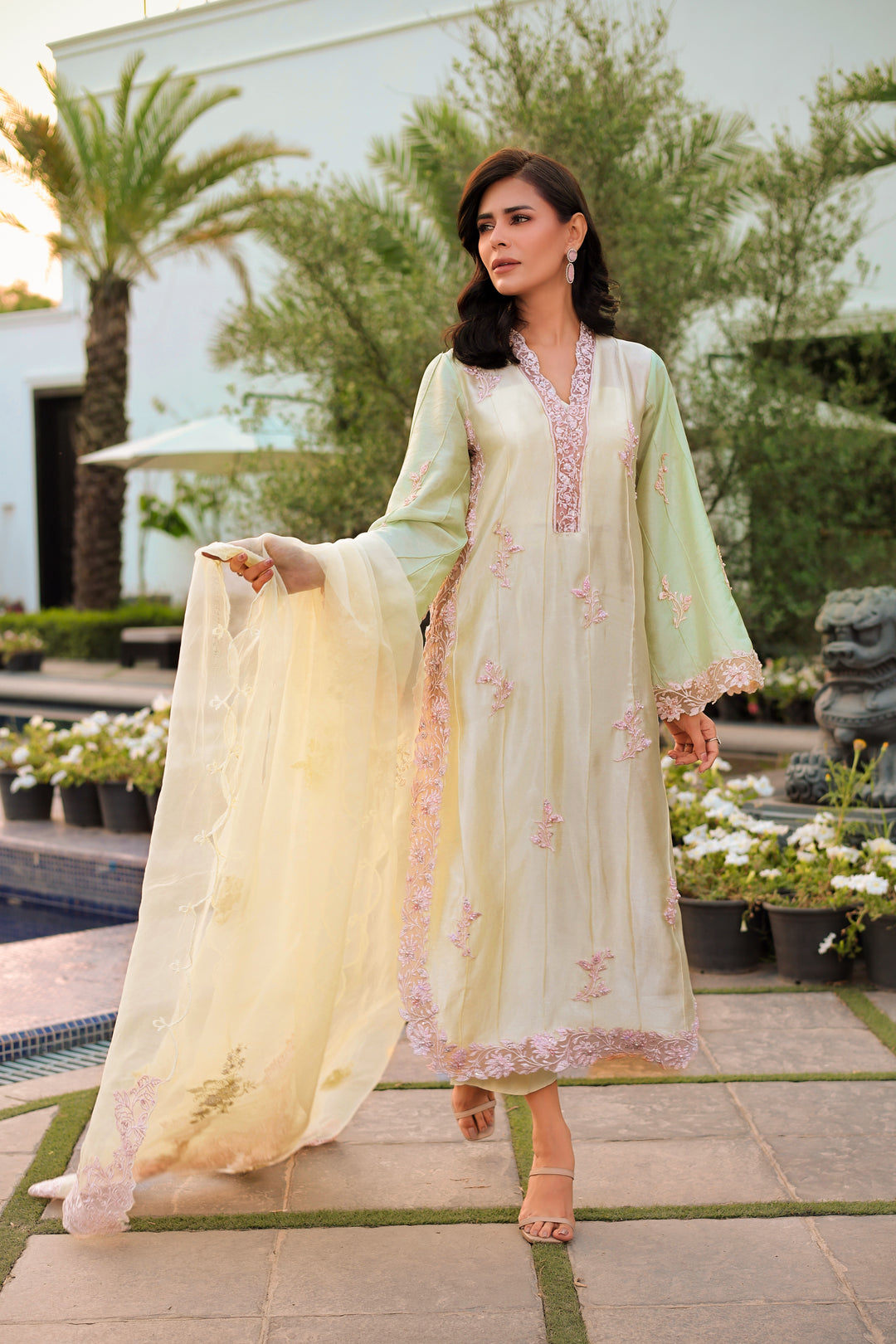 Reema Ahsan - Mahveen Tissue Silk Suit For Women - Yellow - 3 Piece