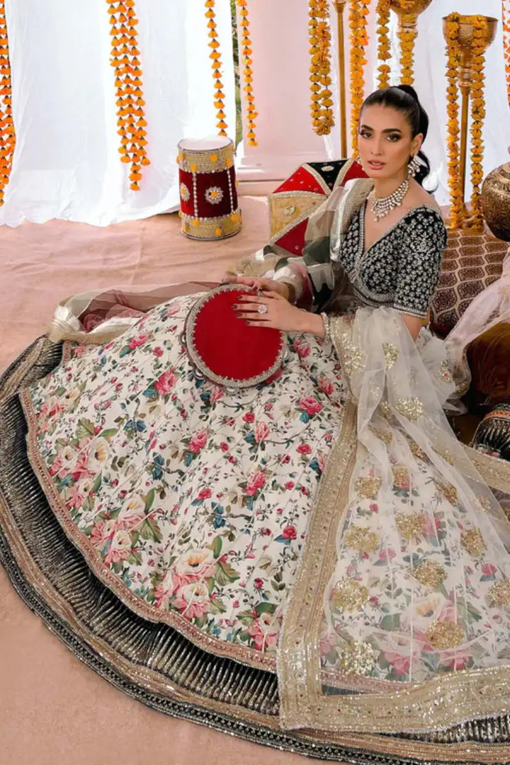 Reema Ahsan - Marvi - Velvet, Raw Silk Net & Organza - Teal & Off White - 3 Piece