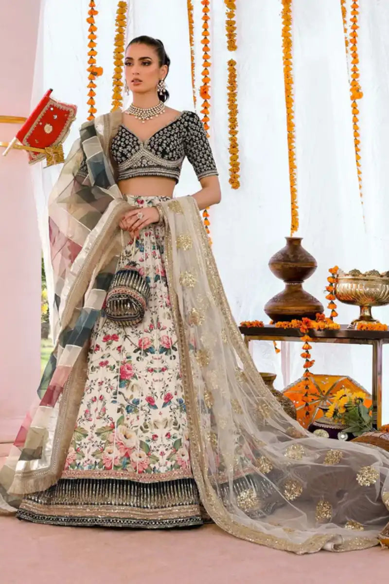 Reema Ahsan - Marvi - Velvet, Raw Silk Net & Organza - Teal & Off White - 3 Piece