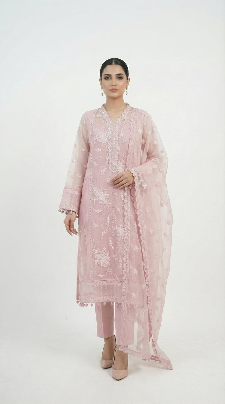 Reema Ahsan - Maven Organza Suit For Women - Pink - 4 Piece