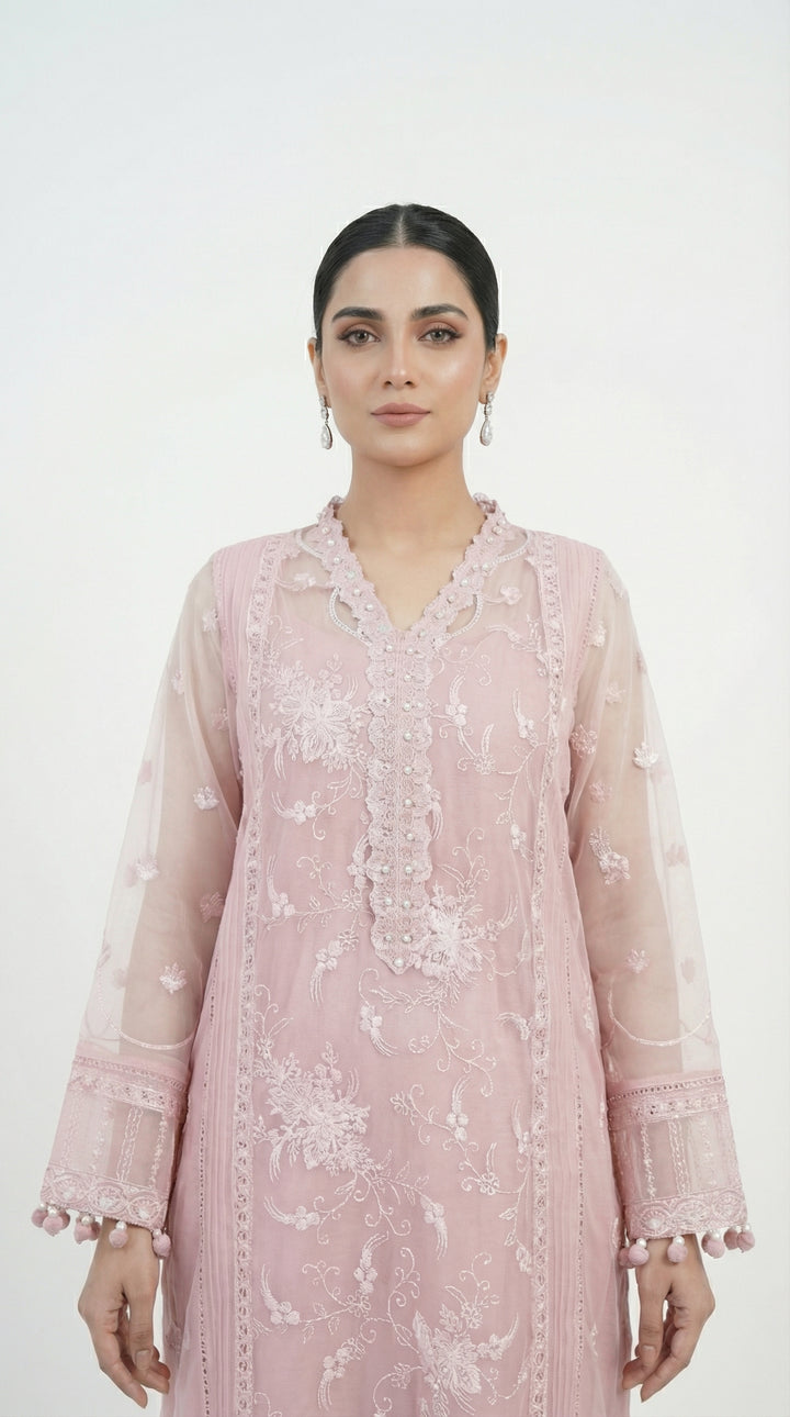 Reema Ahsan - Maven Organza Suit For Women - Pink - 4 Piece