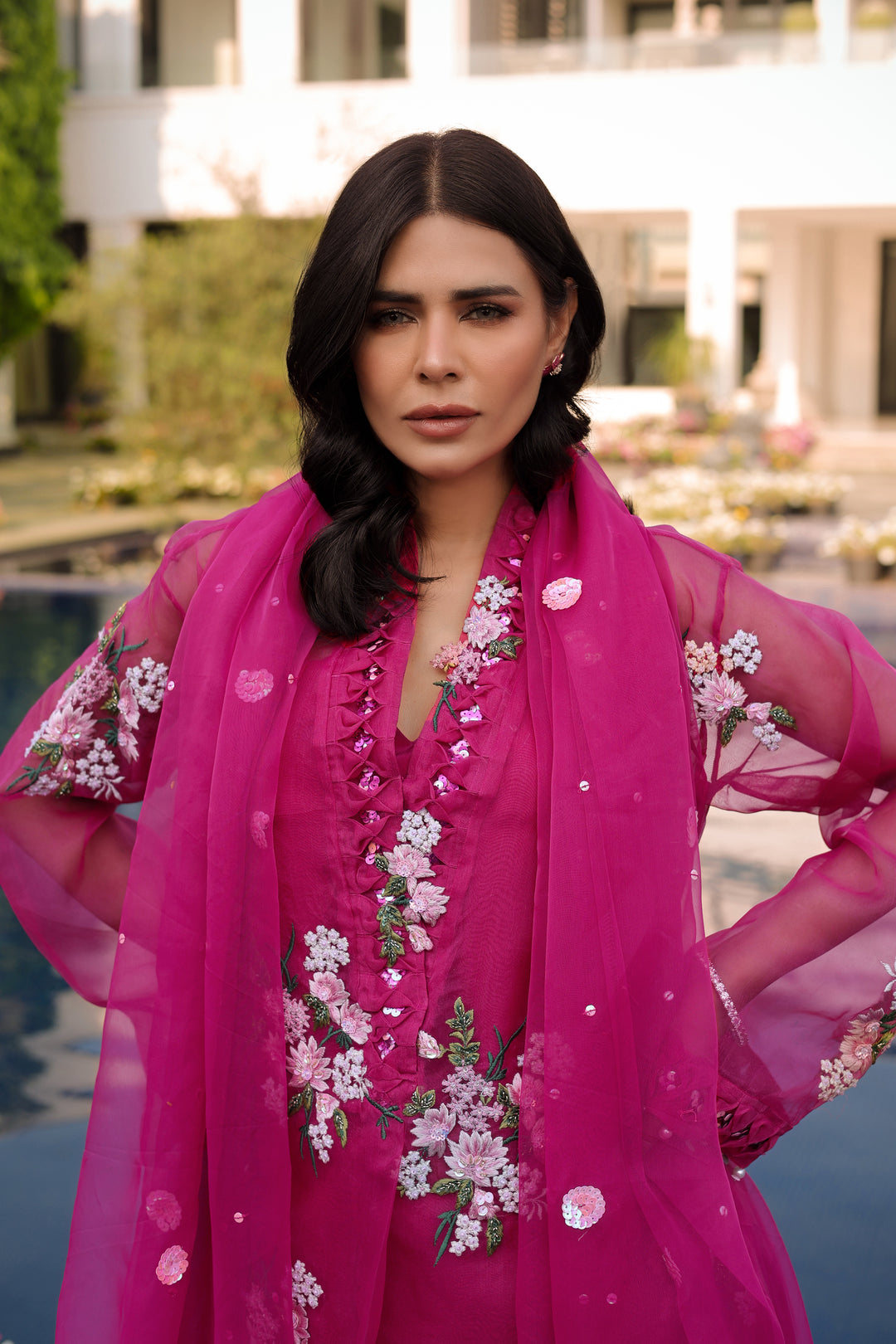 Reema Ahsan - Myra Organza Suit For Women - Pink - 4 Piece