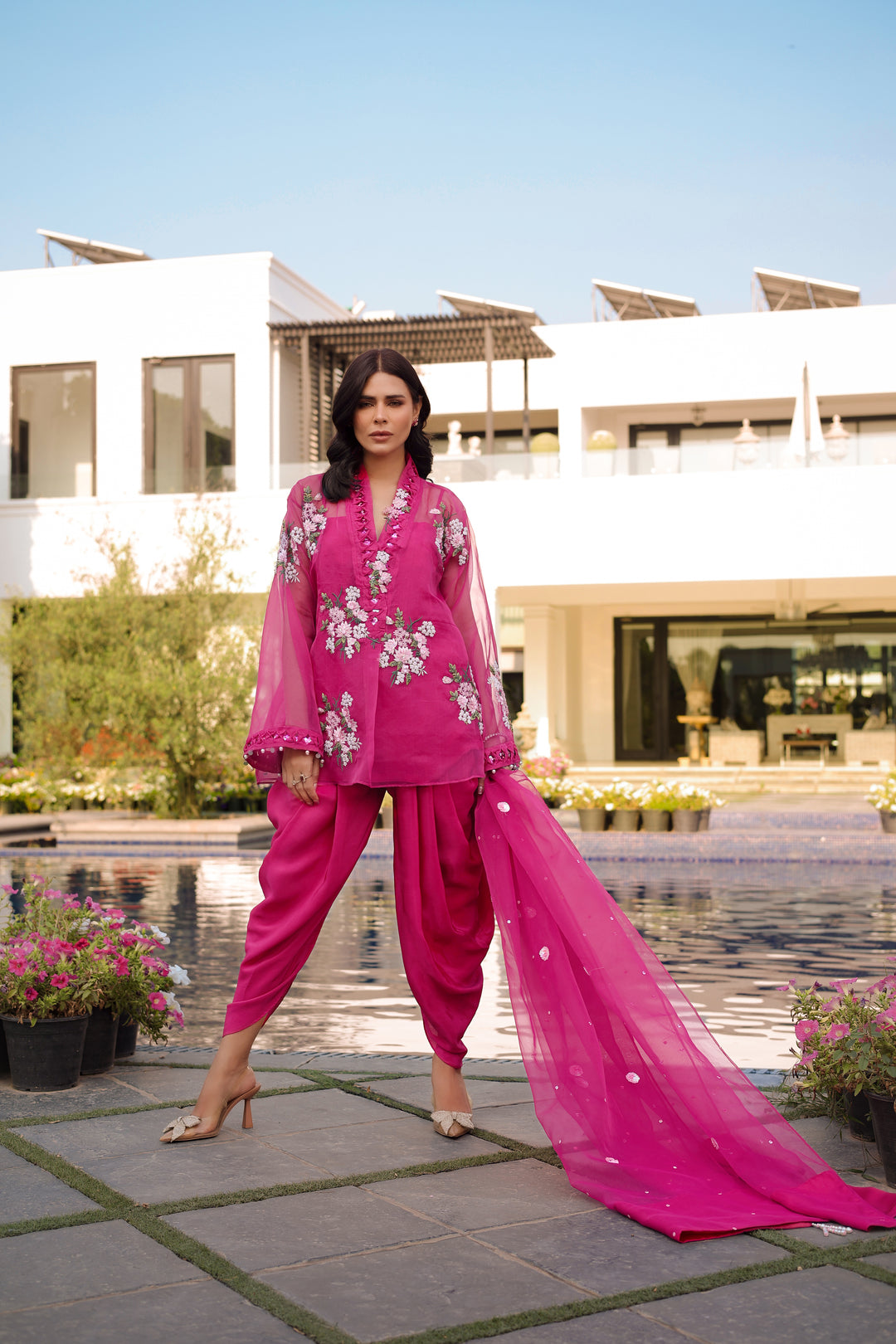 Reema Ahsan - Myra Organza Suit For Women - Pink - 4 Piece