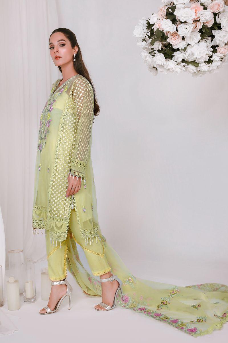 Reema Ahsan - NIDA - Organza - Lemon yellow - 3 Piece
