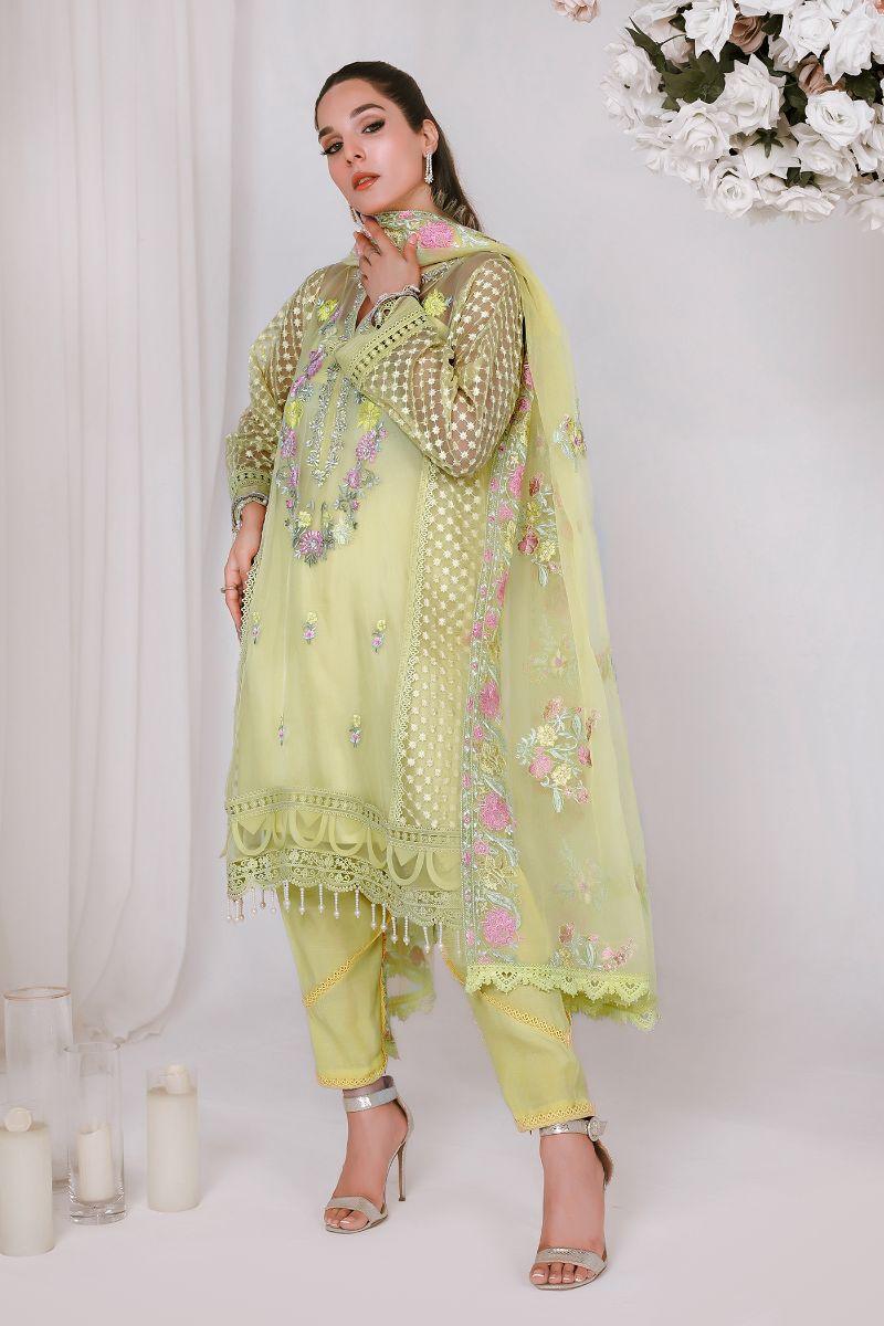 Reema Ahsan - NIDA - Organza - Lemon yellow - 3 Piece