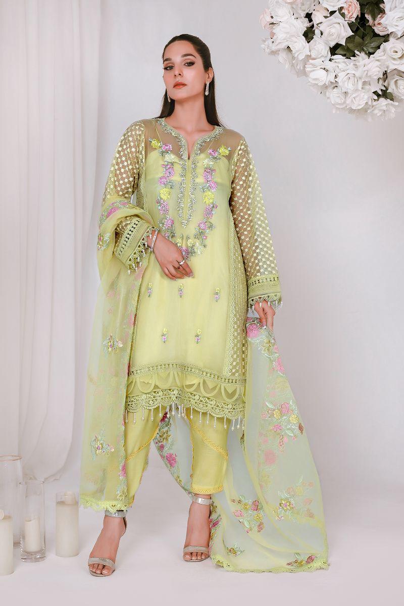 Reema Ahsan - NIDA - Organza - Lemon yellow - 3 Piece