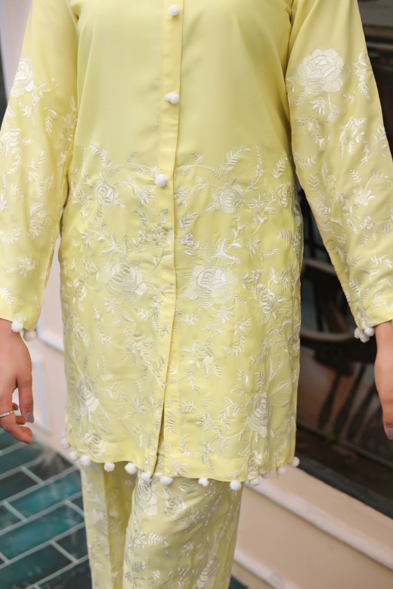 Reema Ahsan - Naiha - Georgette - Lemon Yellow - 2 Piece