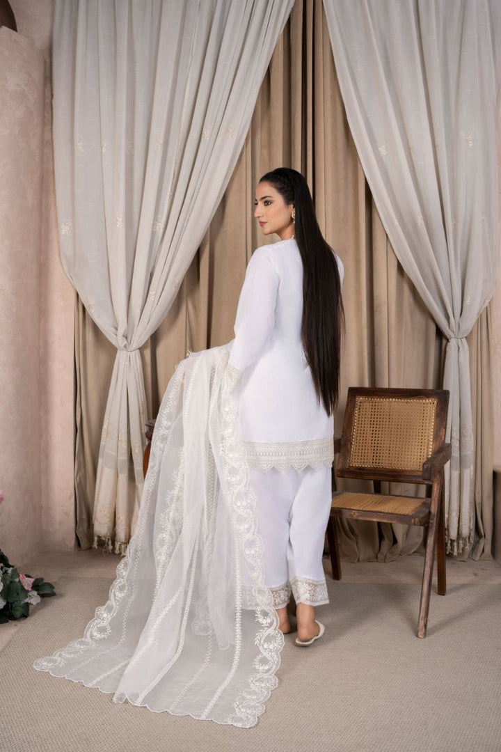 Reema Ahsan - Nazaa - Lawn & Organza - White - 3 Piece