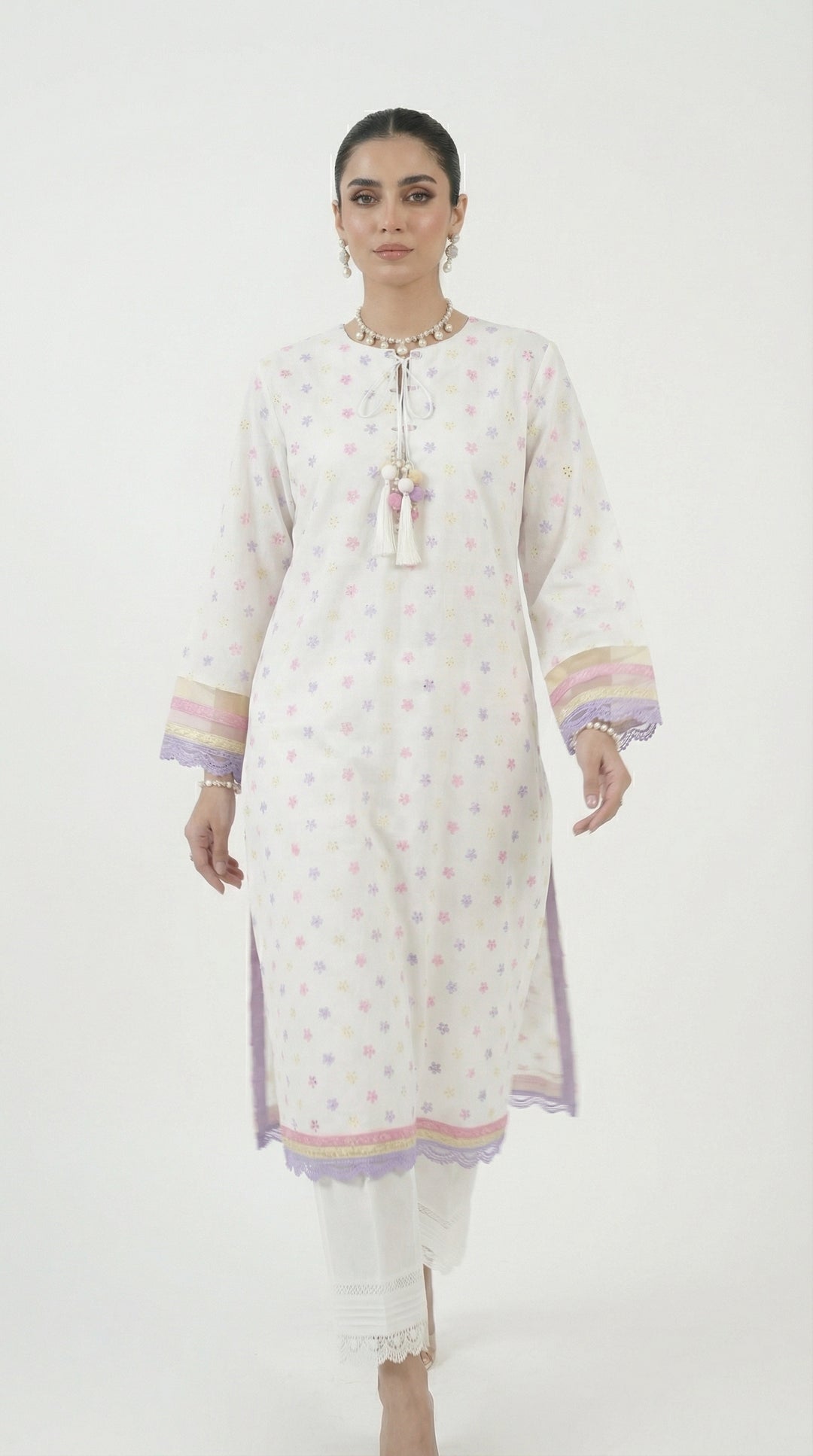 Reema Ahsan - Nelor Chicken Suit For Women - White and Multi - 3 Piece
