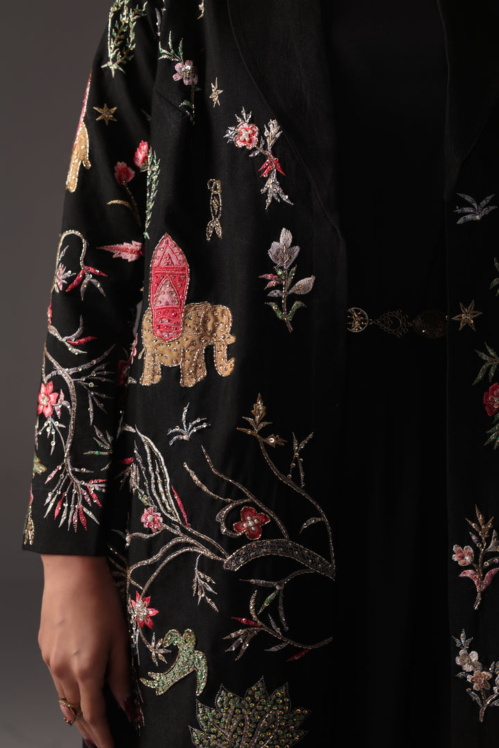 Reema Ahsan - Nera Rawsilk Jacket Dress For Women - Black - 2 Piece