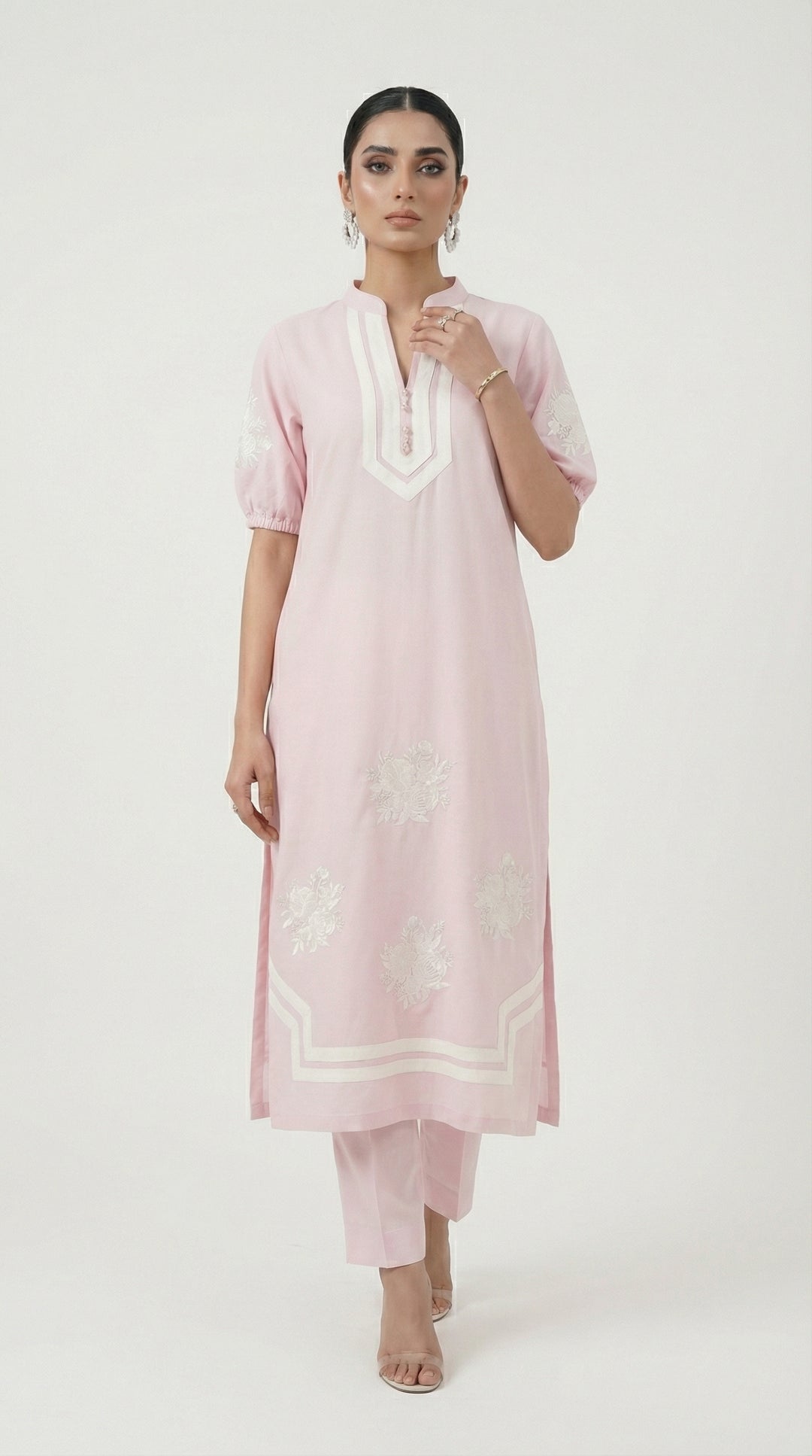 Reema Ahsan - Neve Irish Cotton Suit For Women - Light Pink and White - 2 Piece