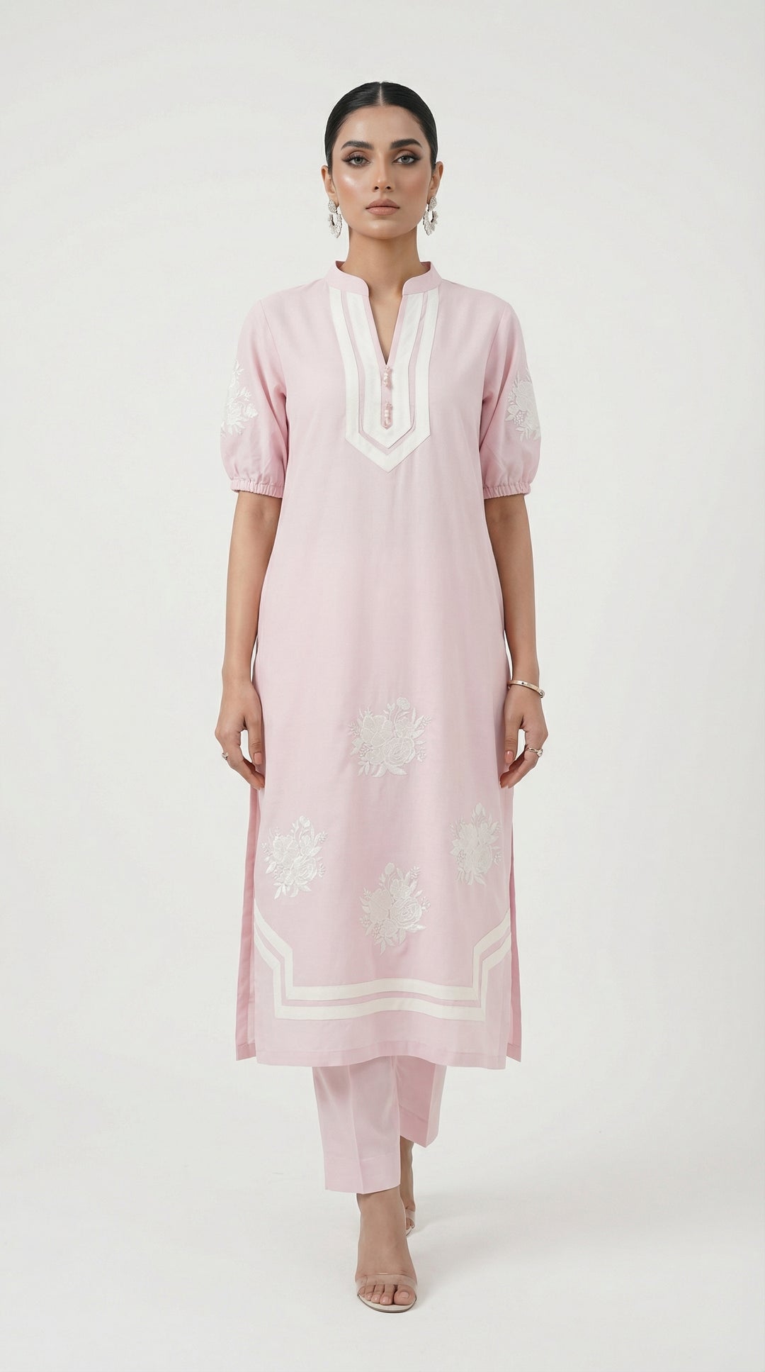 Reema Ahsan - Neve Irish Cotton Suit For Women - Light Pink and White - 2 Piece