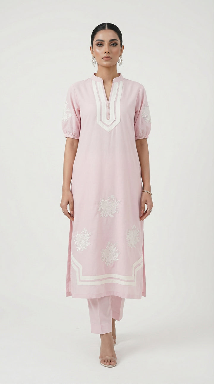 Reema Ahsan - Neve Irish Cotton Suit For Women - Light Pink and White - 2 Piece