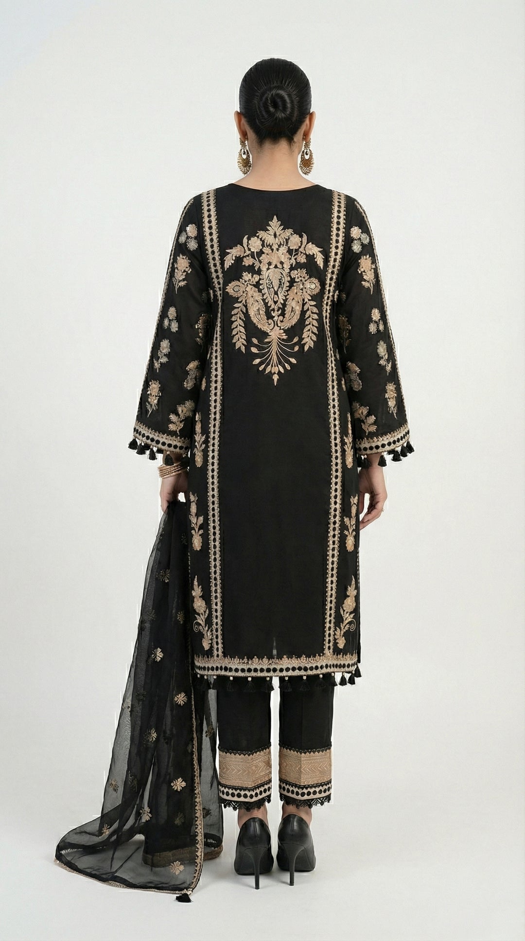 Reema Ahsan - Nivah Khadi Silk Suit For Women - Black and Skin - 3 Piece