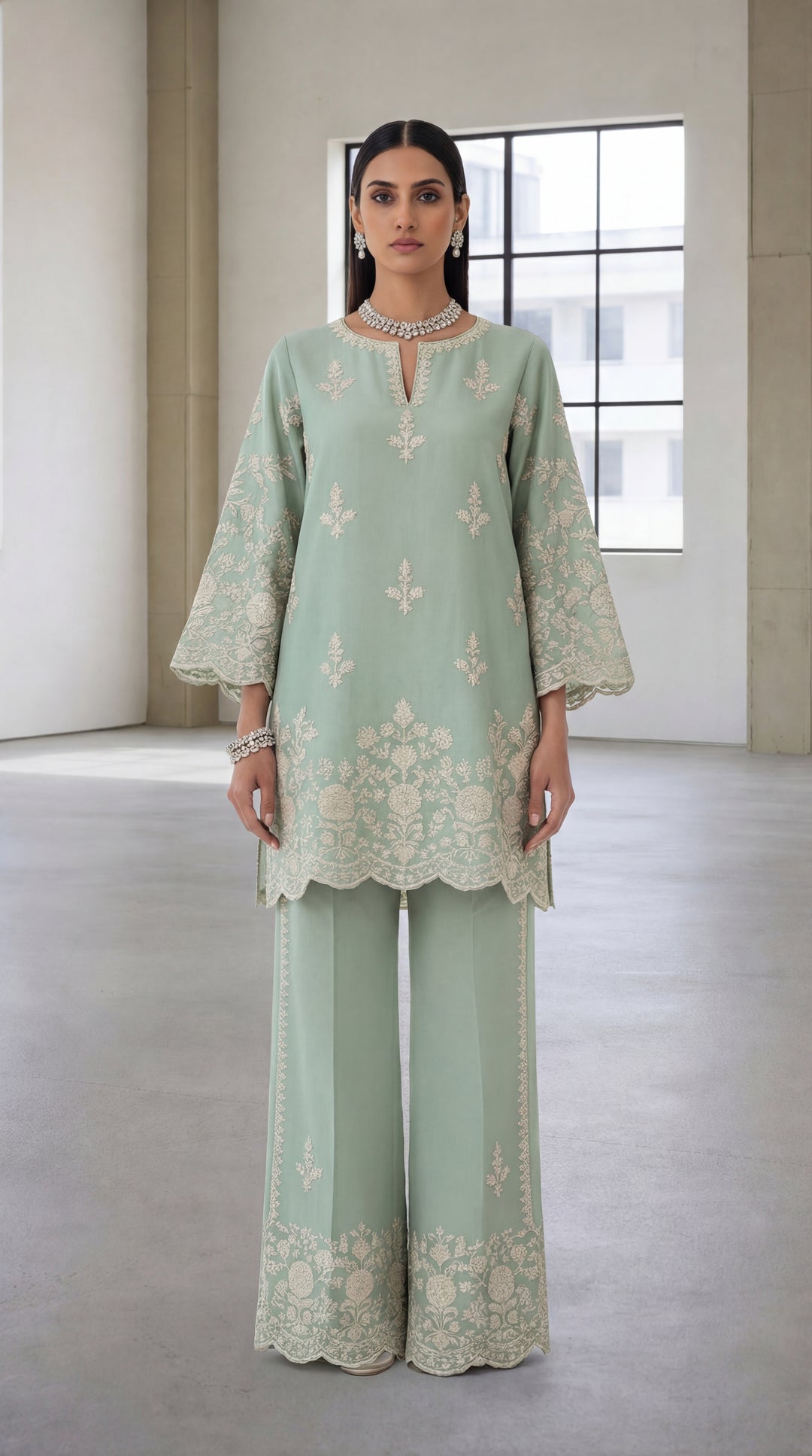 Reema Ahsan - Nour Georget Suit For Women - Light Green - 3 Piece