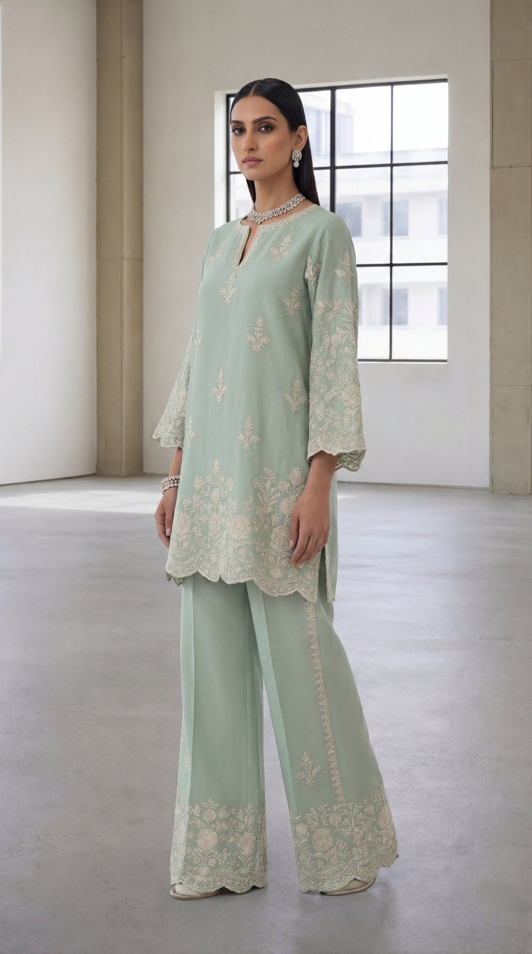 Reema Ahsan - Nour Georget Suit For Women - Light Green - 3 Piece