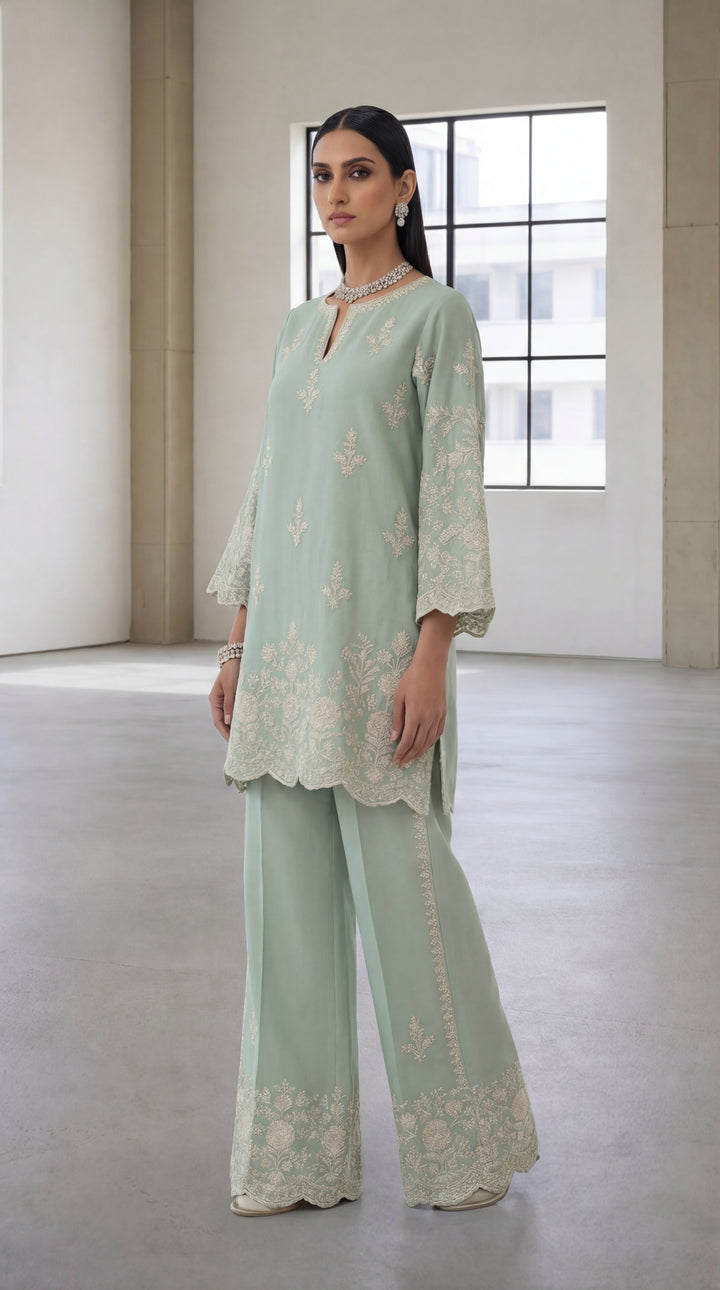 Reema Ahsan - Nour Georget Suit For Women - Light Green - 3 Piece