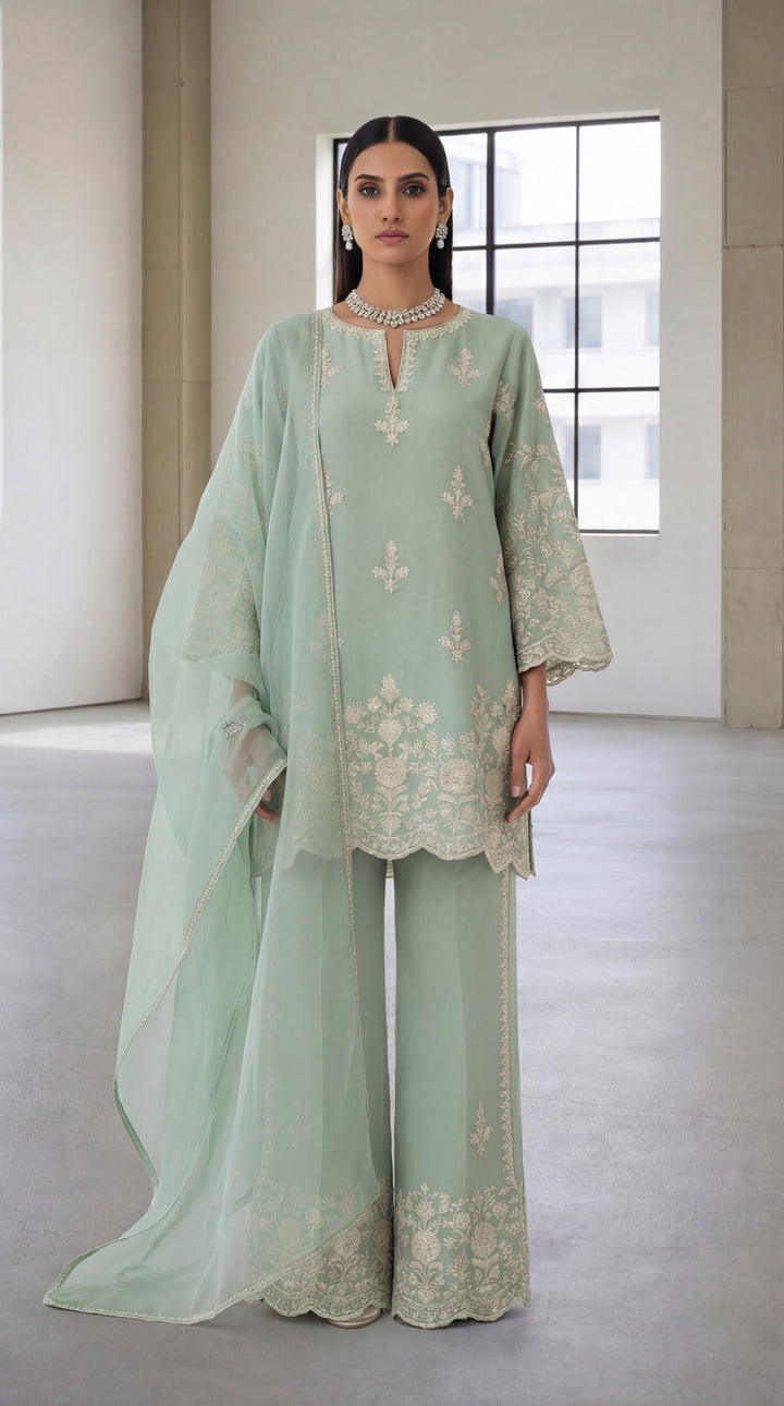 Reema Ahsan - Nour Georget Suit For Women - Light Green - 3 Piece