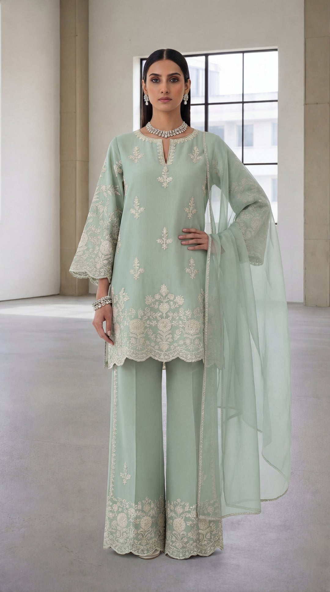 Reema Ahsan - Nour Georget Suit For Women - Light Green - 3 Piece