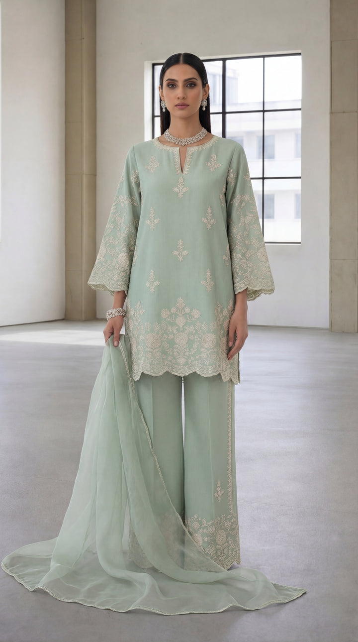Reema Ahsan - Nour Georget Suit For Women - Light Green - 3 Piece