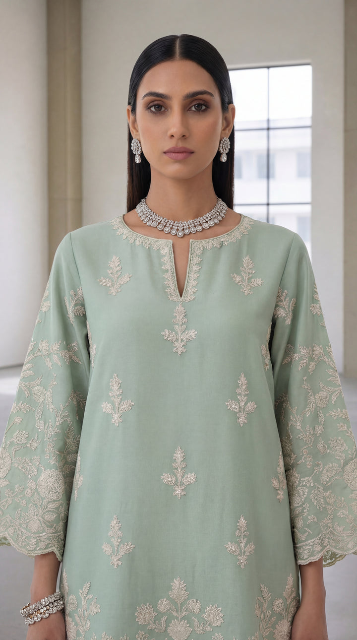 Reema Ahsan - Nour Georget Suit For Women - Light Green - 3 Piece