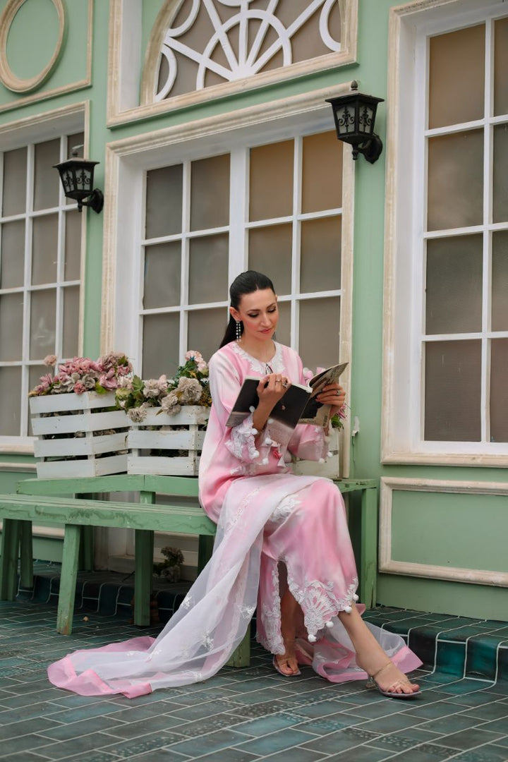 Reema Ahsan - Nuria - PK Raw Silk & Organza - Pink & White - 3 Piece